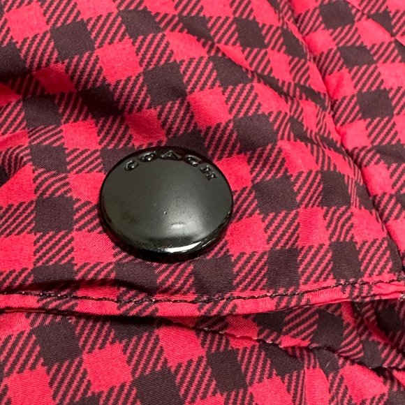 Women COACH Gingham Check Short Down Puffer Coat Jacket - Red/Black - Size Large - Picture 13 of 15